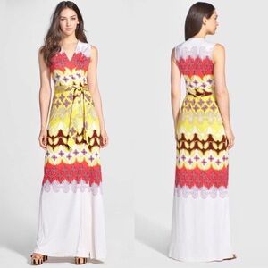 Diane Von Furstenberg Red Yellow Maxi Dress Sleeveless Wrap Yahzi Indian Borders